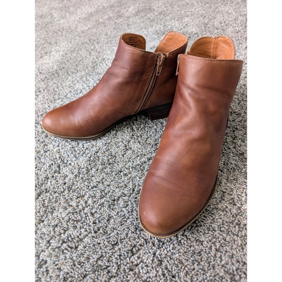 Lucky Brand Shoes - Lucky Brand Banterr Brown Leather Ankle Boots Side Zip Booties 7
